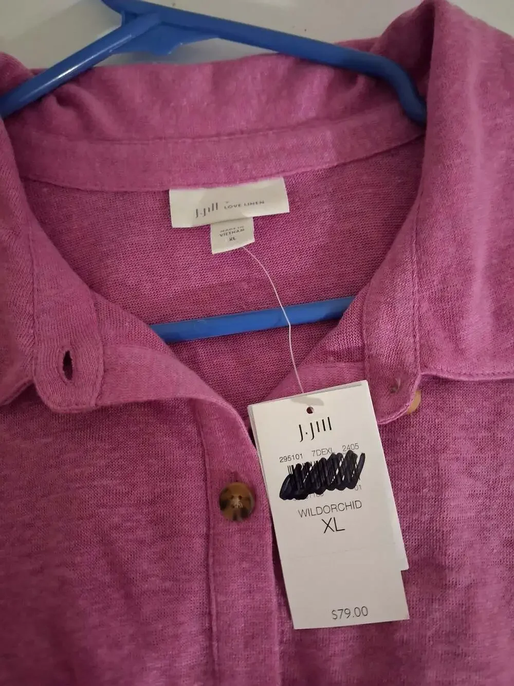 J. Jill Love Linen Long Sleeve Button Down Shirt in Wild Orchid - Picture 3 of 7